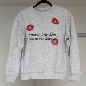 Sabrina Carpenter Gray Sweatshirt with Red Lip Prints and Script